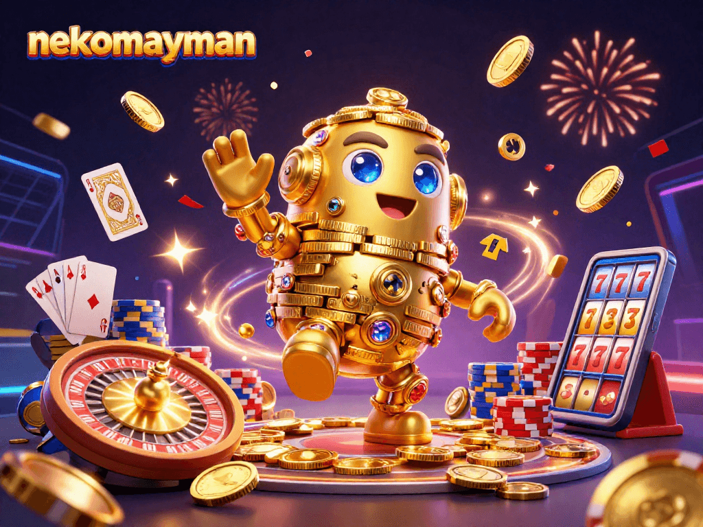Engage with nekomayman in an exhilarating gaming scene featuring golden coins and dynamic game elements.