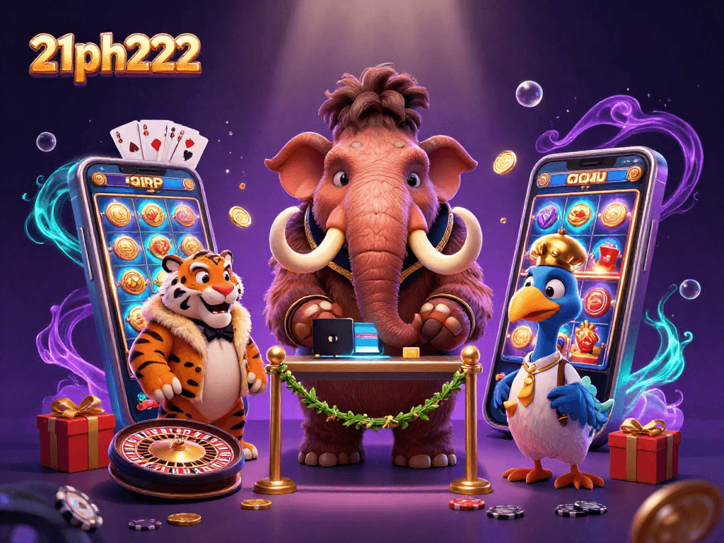 Engage with 21ph222 at a vibrant casino scene featuring unique characters and lively gaming elements.