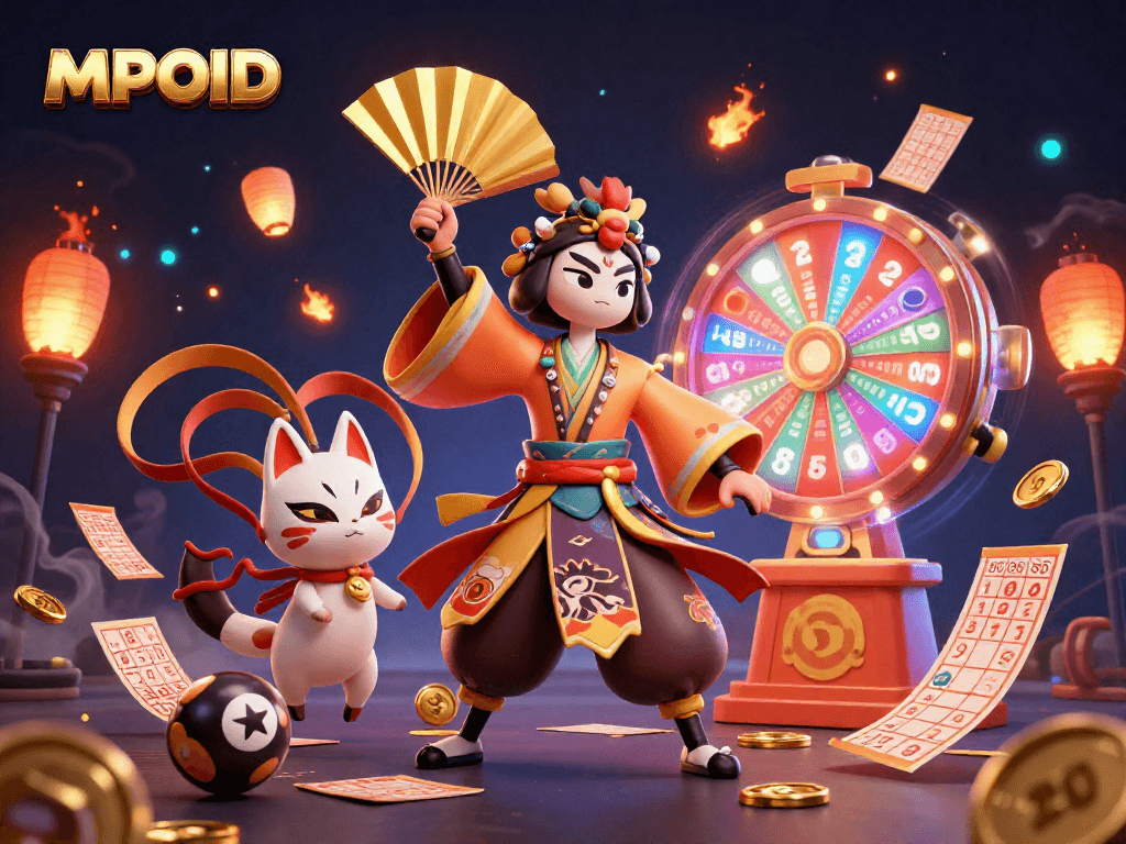 Experience the excitement of MPOID lottery games with colorful characters, vibrant prizes, and dynamic action.