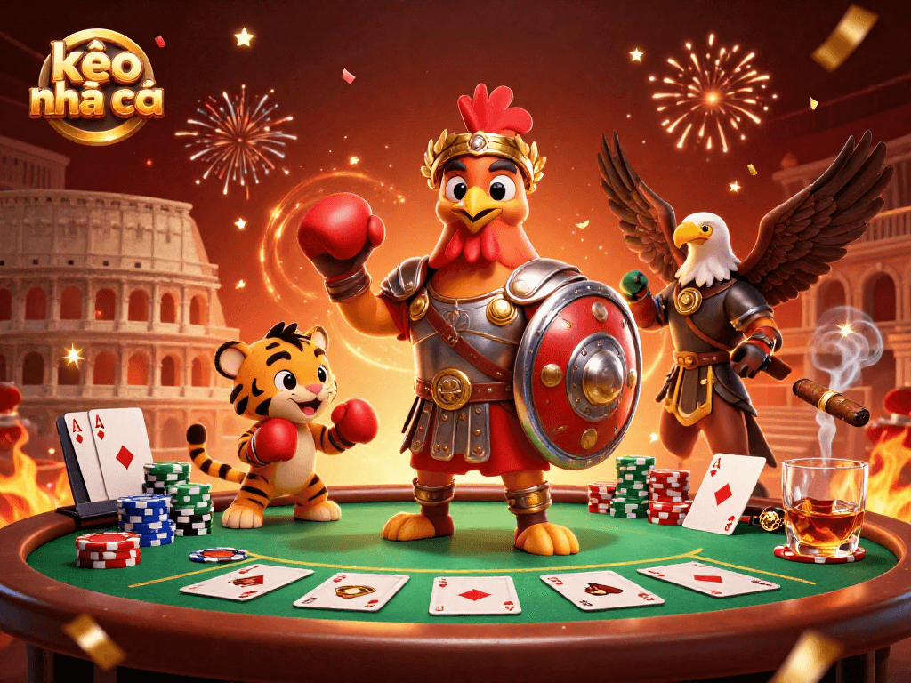 Bet on thrilling moments with kèo nhà cái in this dynamic casino scene featuring colorful poker elements.
