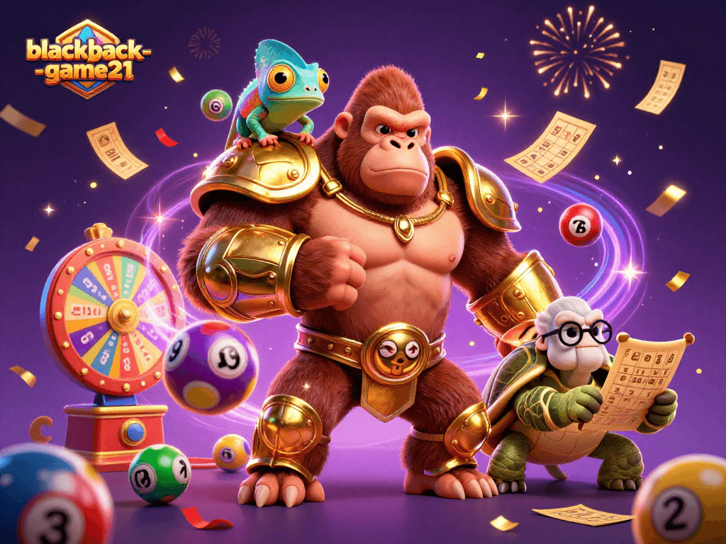 Engage in thrilling gameplay at blackjack-game21 with a vibrant illustration showcasing casino elements and characters.