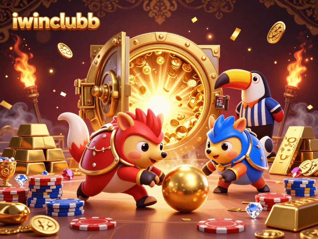 Engage in thrilling games at iwinclubb with animated pangolins competing amidst dazzling casino treasures.