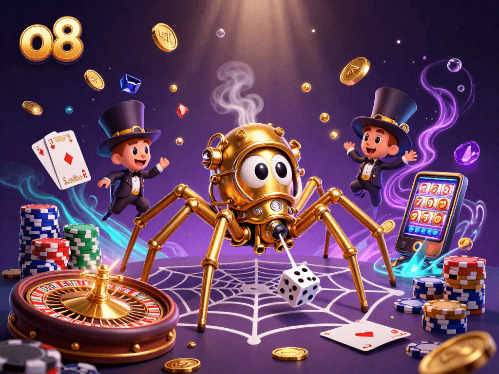Engage in high-stakes gaming at o8 with a dynamic steampunk-themed casino scene.