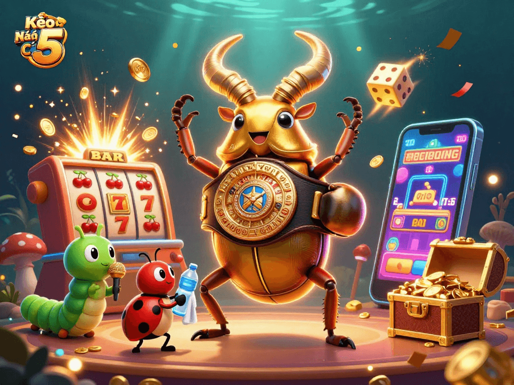Kèo Nhà Cái 5 showcases vibrant casino-themed characters and elements for an engaging gaming experience.