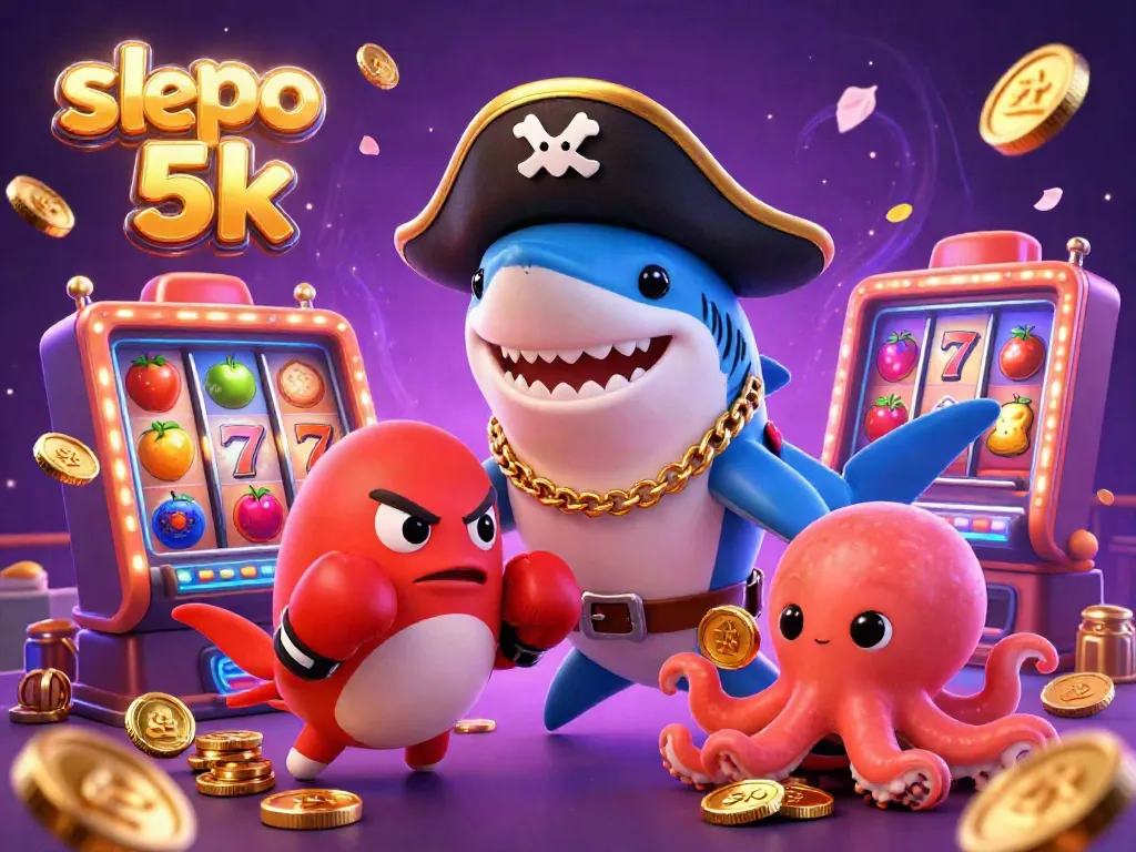 Watch the vibrant slot depo 5k characters celebrate as they play at the casino, showcasing fun slot reels and jackpot excitement.