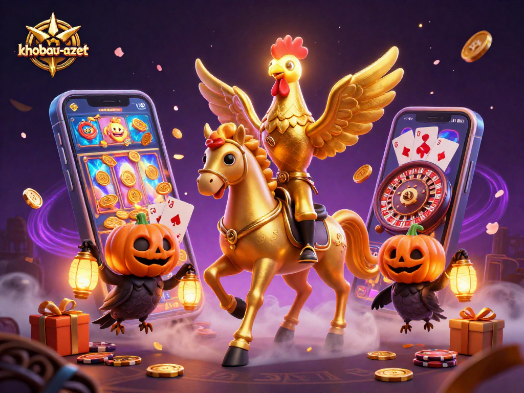 Play and win at khobau-aztec with a thrilling 3D gaming scene featuring dynamic characters and casino elements.