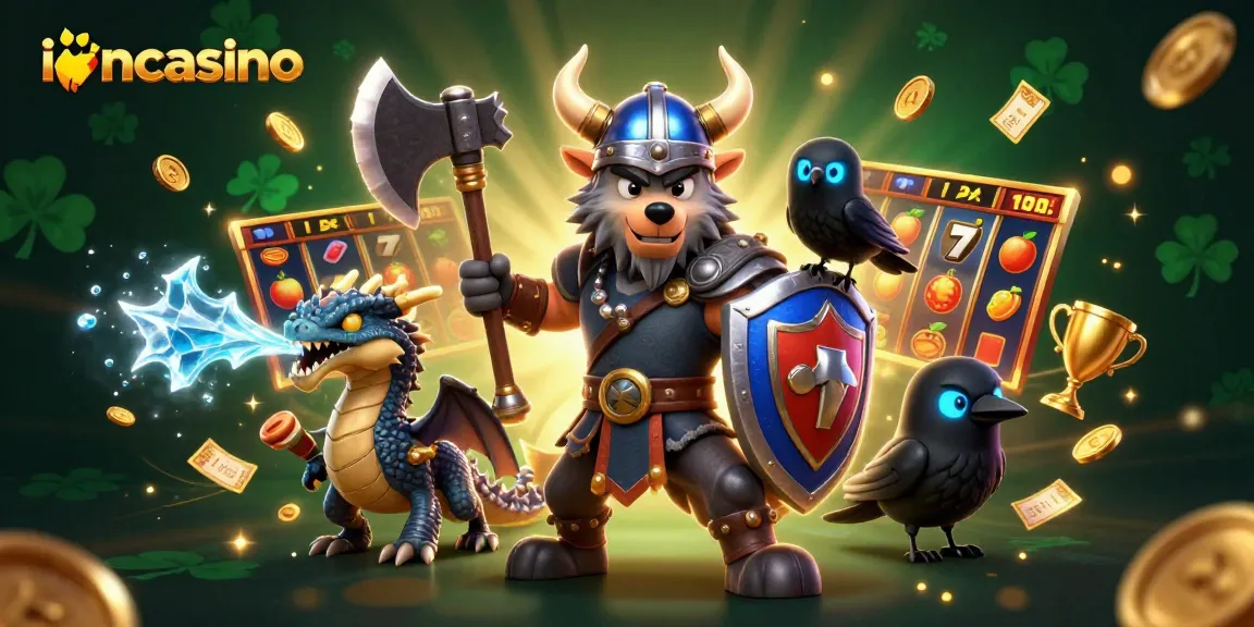 Engage with ioncasino's vibrant world of slots, featuring Viking warriors and dynamic gaming elements.