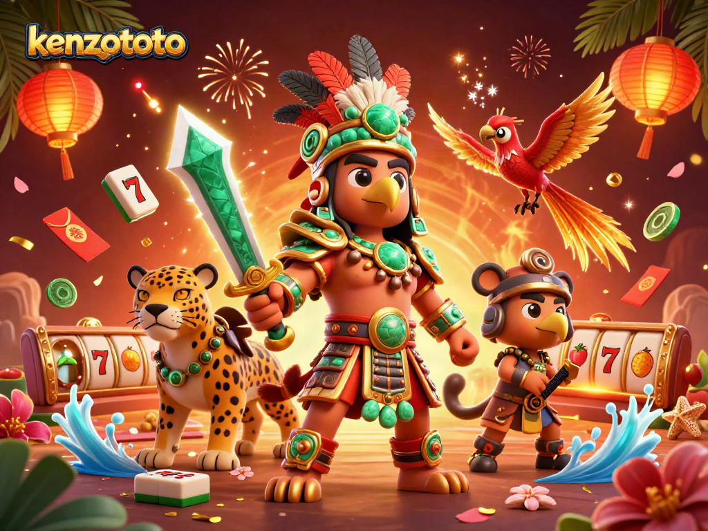Join kenzototo's exciting gaming adventure with Aztec warriors and vibrant casino elements!