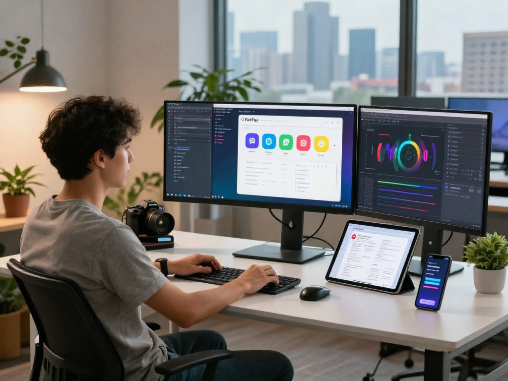 Showcasing the FairPlay app interface in a modern tech workspace.
