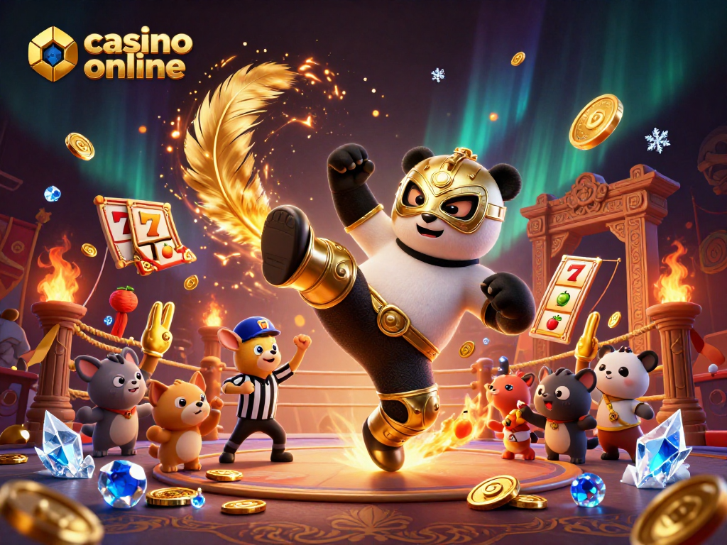 Experience the excitement of casino online with a lively 3D wrestling scene featuring pokies.