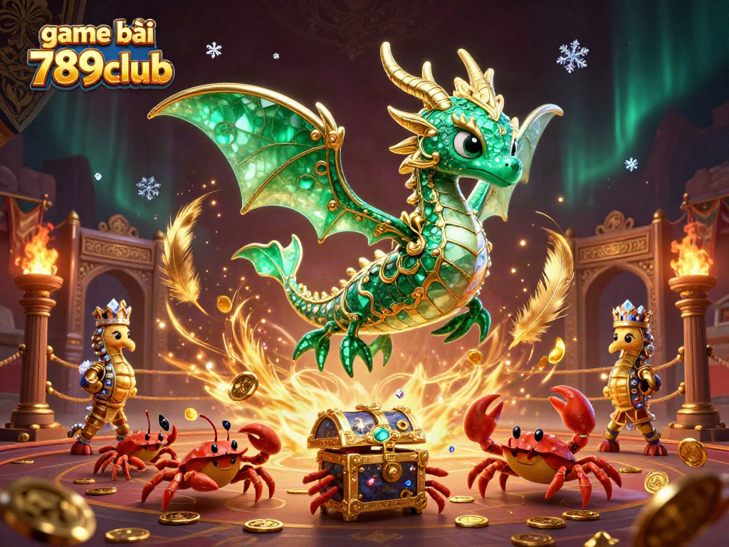 Spin to win with game bài 789club, featuring a vibrant sea dragon and treasure elements.
