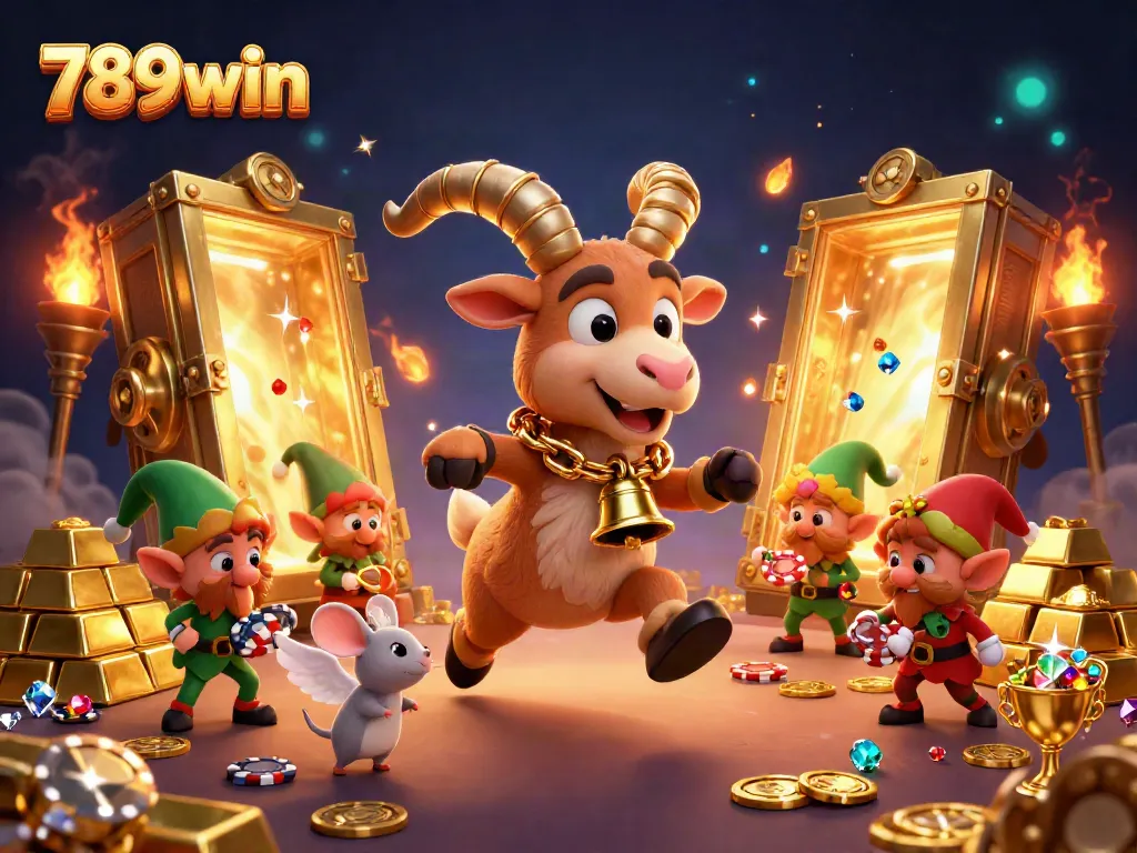 Experience the excitement of 789win with a lively casino scene featuring quirky characters and dazzling elements.