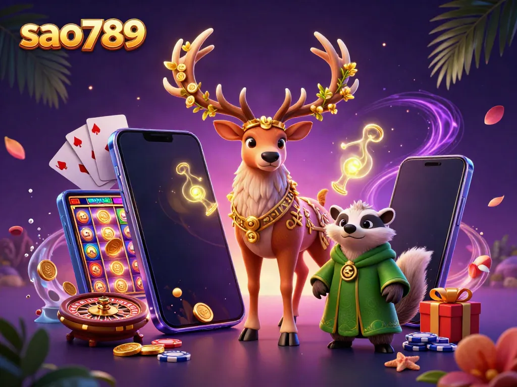 Experience the thrilling adventures at sao789 with this enchanting illustration of a druid and badger amidst casino excitement.