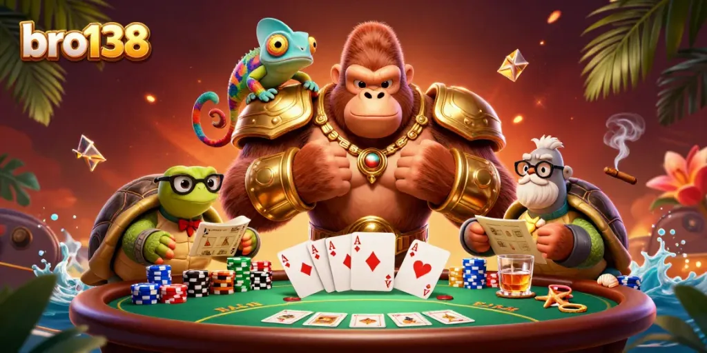 Engage with bro138's exciting gaming adventure featuring vibrant characters and dynamic casino elements.