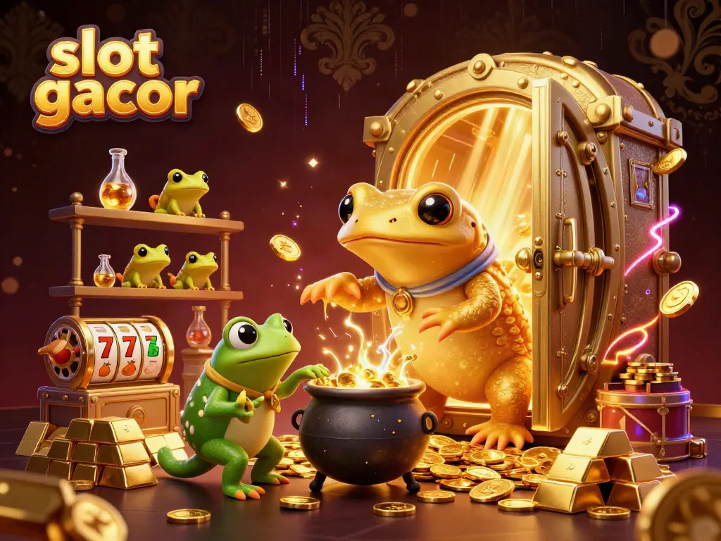 Join the action with slot gacor in this vibrant 3D illustration featuring golden treasures and magical creatures.