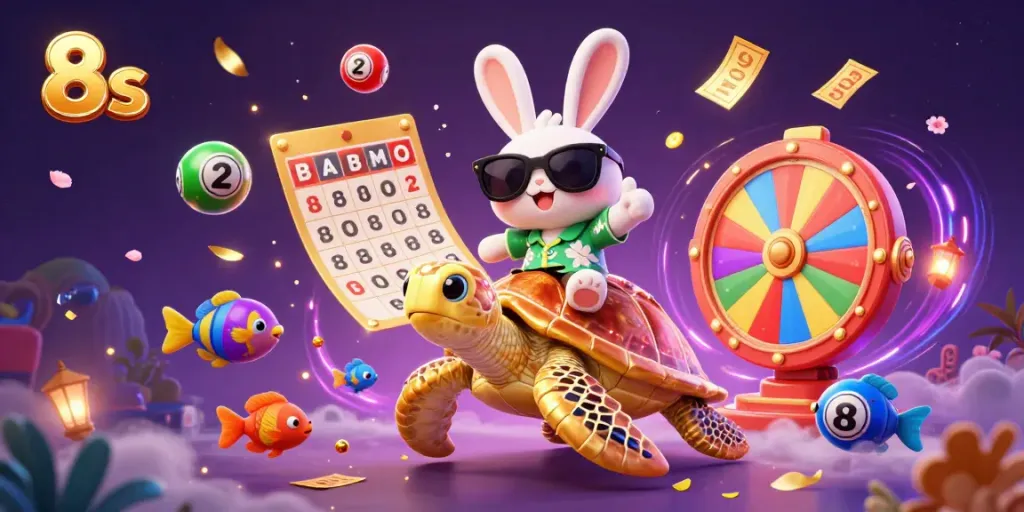 Experience thrilling wins with 8s at a vibrant casino, featuring lucky rabbit and golden turtle in a festive atmosphere.
