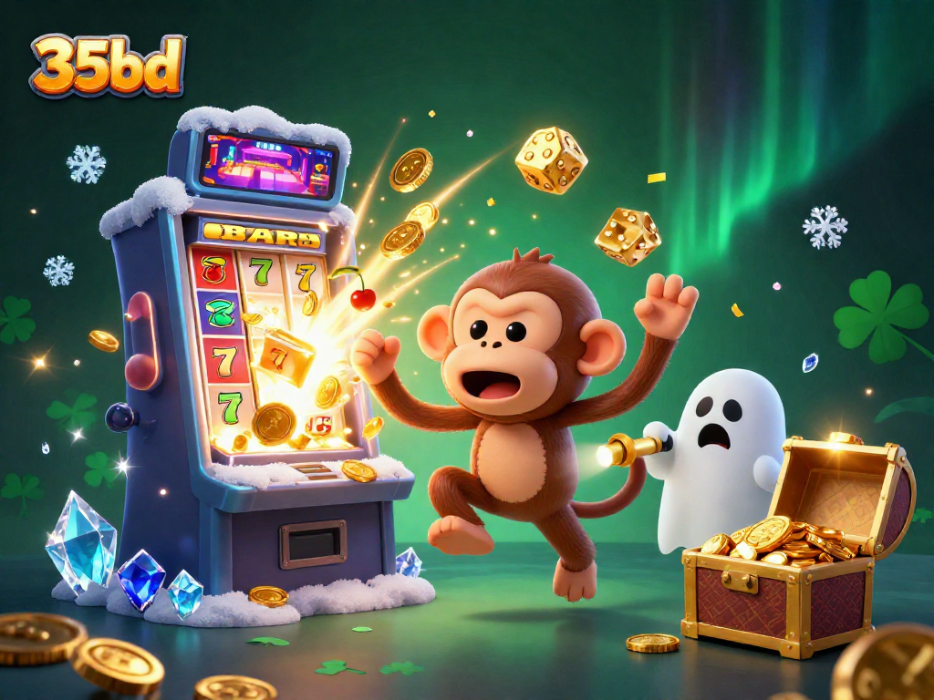 Experience thrilling jackpots at 35bd with playful characters in an engaging casino scene.