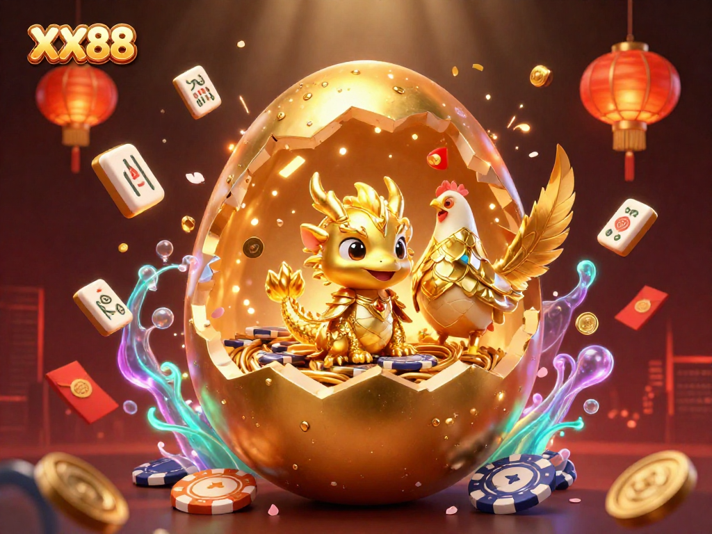 Experience the thrill of XX88's vibrant casino world with a golden dragon and poker chips.