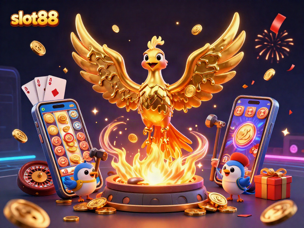 Experience the excitement of slot88 with a molten phoenix and vibrant casino elements.
