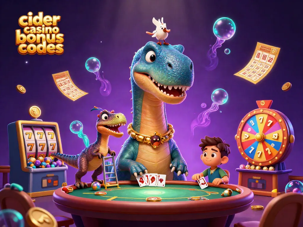 Experience thrilling gameplay with cider casino bonus codes and dynamic 3D cartoon characters in a vibrant casino scene.