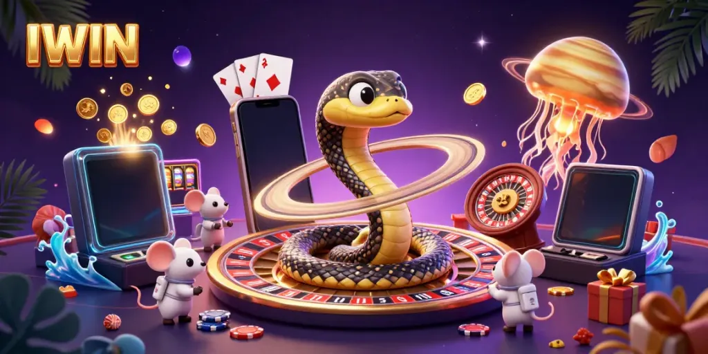 IWIN invites players to indulge in thrilling cosmic casino games with vibrant illustrations