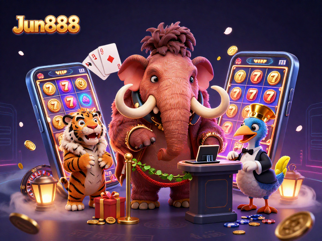 Experience thrilling casino action with Jun888, featuring an exclusive woolly mammoth bouncer and vibrant gaming elements.