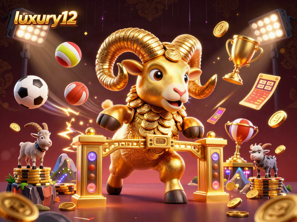 Experience the thrill of luxury12 betting with a dynamic golden ram and sports elements in action.