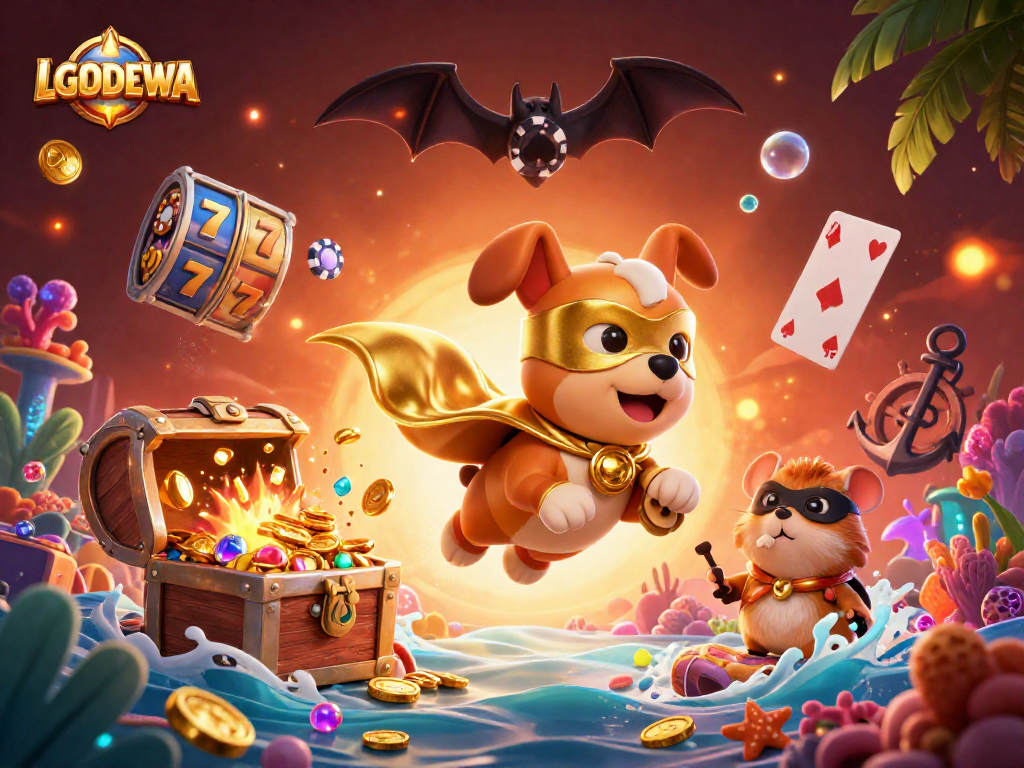 LGODEWA family of fun features a superhero dog with gold coins in a dynamic casino-themed adventure.