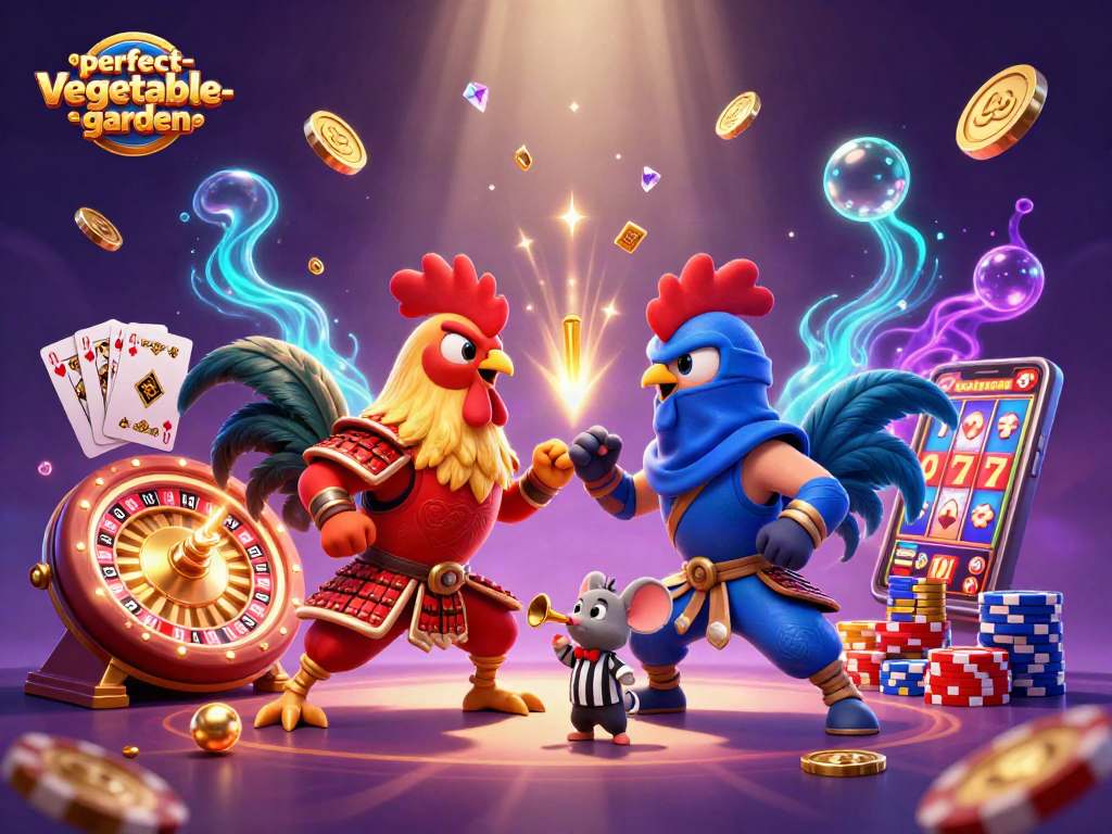 Betting action heats up with perfect-vegetable-garden as roosters face off in a colorful casino battleground.