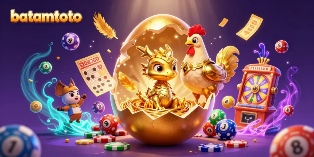 Experience batamtoto thrills with a dragon guarding a nest of poker chips amidst lottery excitement.