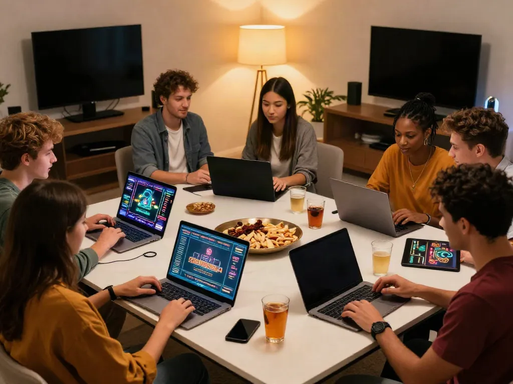 Group enjoying xx88 online casino games in a cozy setting, showcasing vibrant gaming atmosphere.