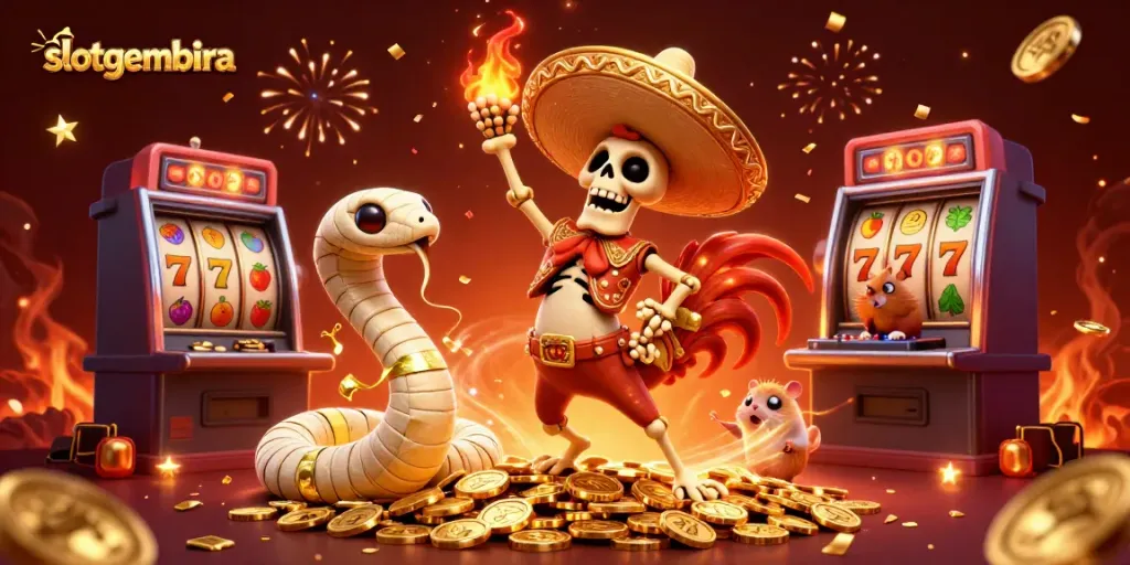 Join the celebration with slotgembira as the skeleton mariachi roams amidst jackpot wins and vibrant festivities!