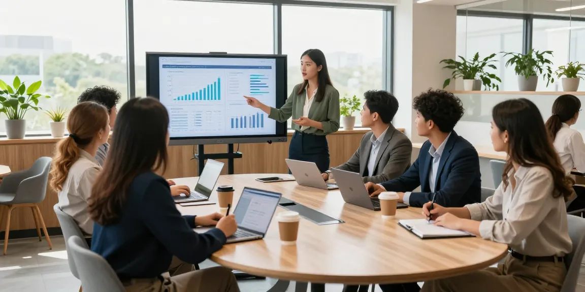 Professional meeting at https://www.mpocash.net/ showcasing teamwork and financial strategy discussions in a vibrant co-working space.