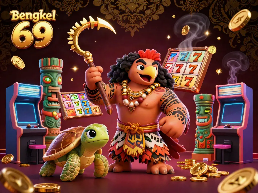 Bengkel 69 showcases thrilling casino action with a Polynesian demigod and gaming elements.