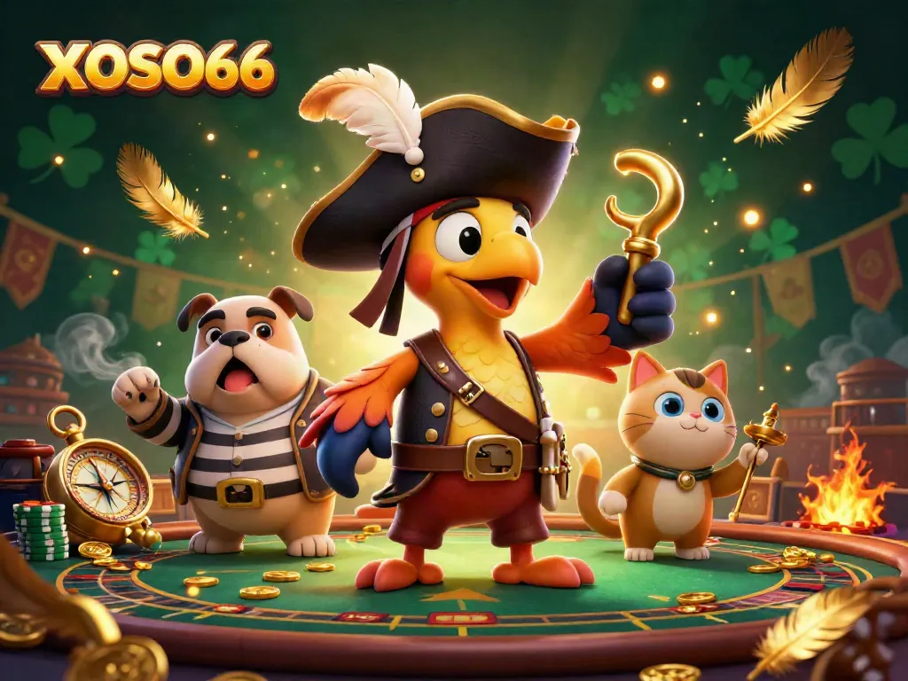 Experience the thrill of XOSO66 with vibrant characters and dynamic casino elements in this stunning illustration.