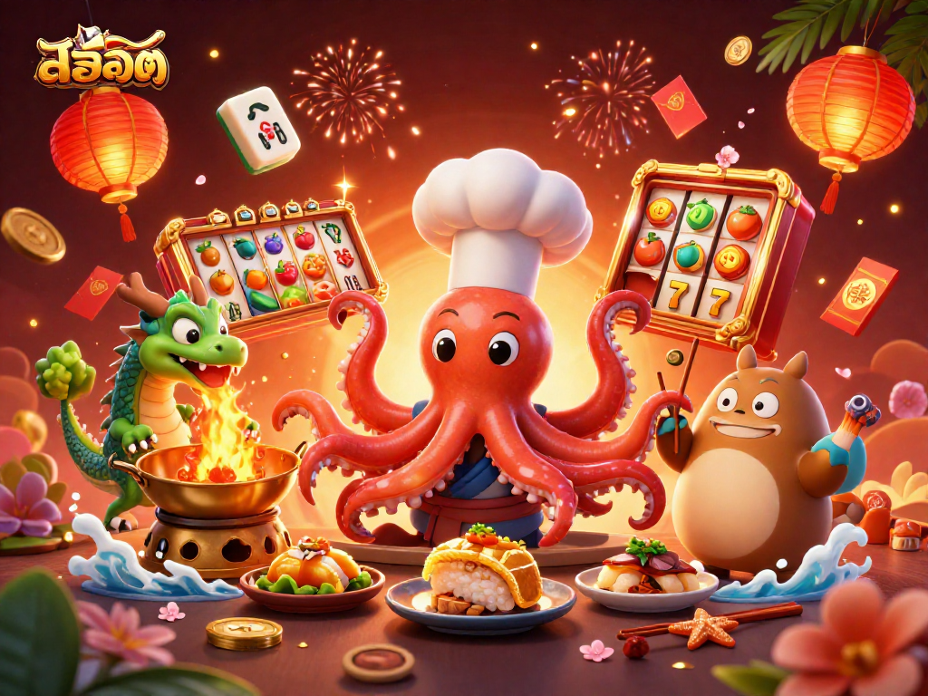 Spin the reels with สล็อต in this vibrant 3D casino scene featuring luck and excitement.