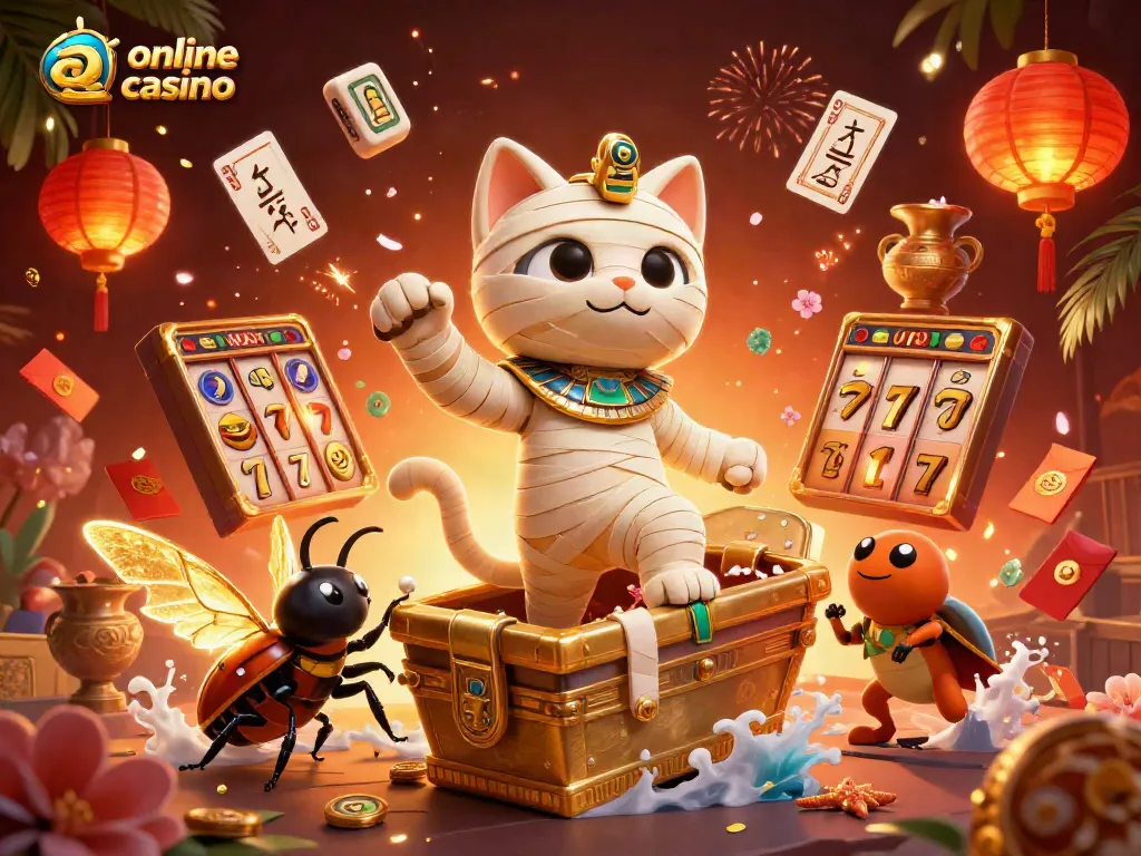 Engage with the vibrant aus online casino scene featuring an Egyptian mummy cat and mystical elements.