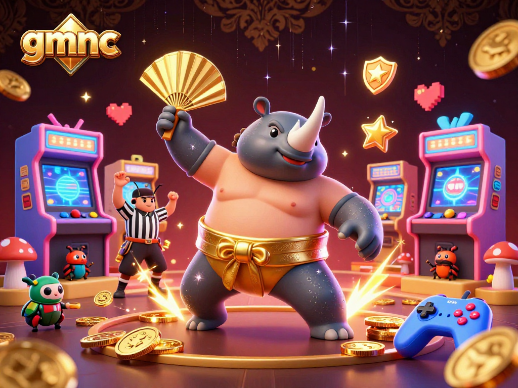 Experience gmnc excitement with a 3D beetle sumo champion amidst vibrant casino elements.