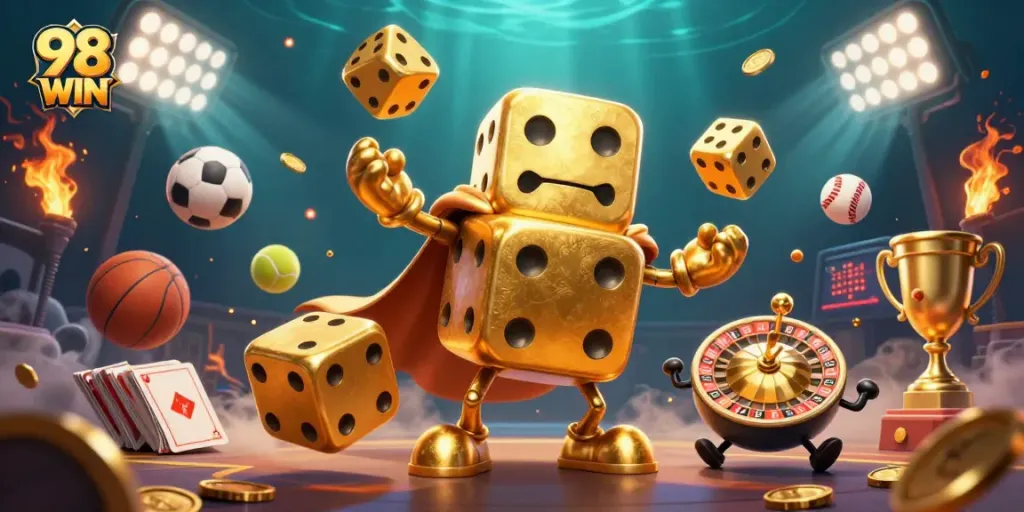 Experience thrilling gameplay at 98 WIN with dynamic sports betting elements and golden visuals.