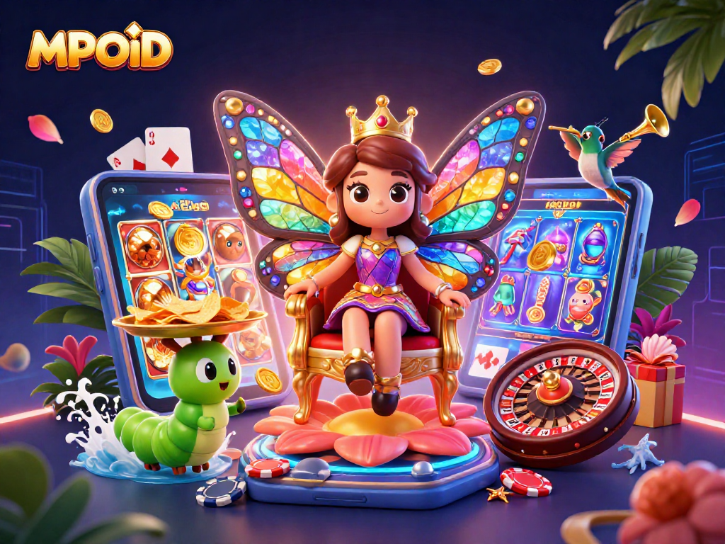 MPOID: Experience vibrant slot action with a butterfly queen and casino delights.