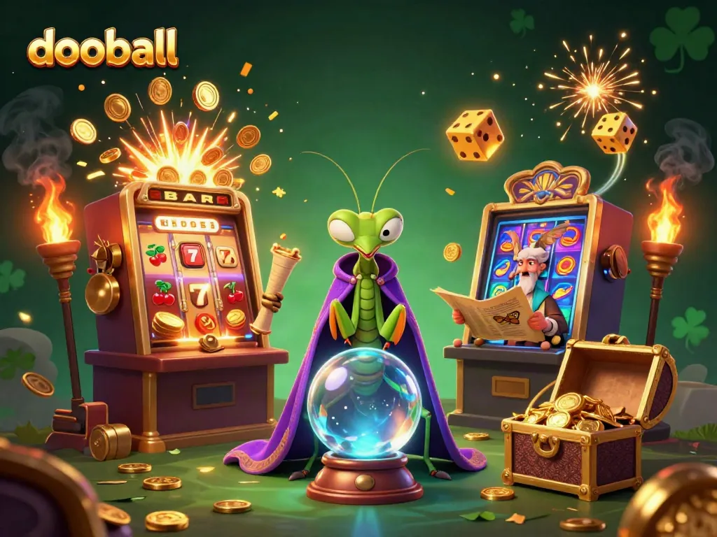 Experience dooball's thrilling atmosphere with fortune tellers and vibrant casino elements in a lively 3D scene.