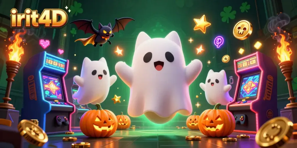 Experience thrilling gameplay at irit4D with a ghost cat and vampire bat in a vibrant casino.