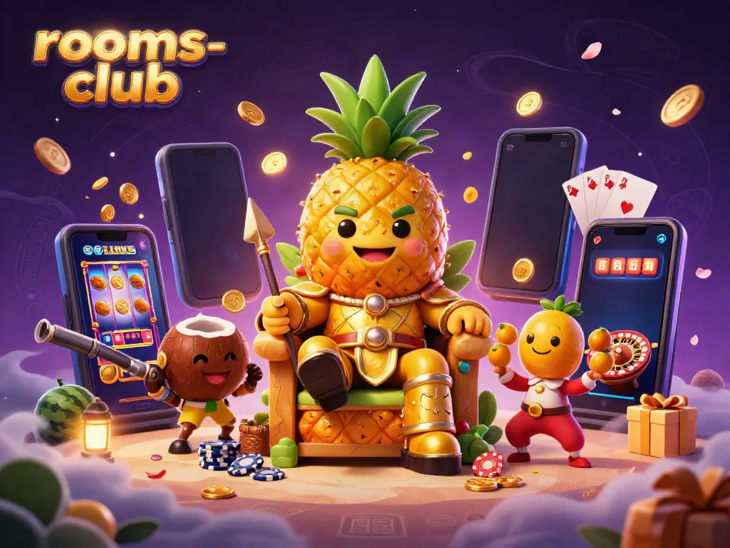 Gambarlah suasana casino online dengan rooms-club, raja nanas berkilau dan jester bermain.