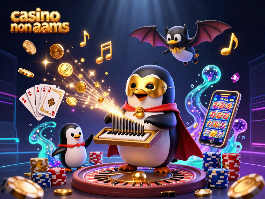 Gioca al casino non AAMS con un pinguino fantasma, mentre monete d'oro piovono attorno a lui.
