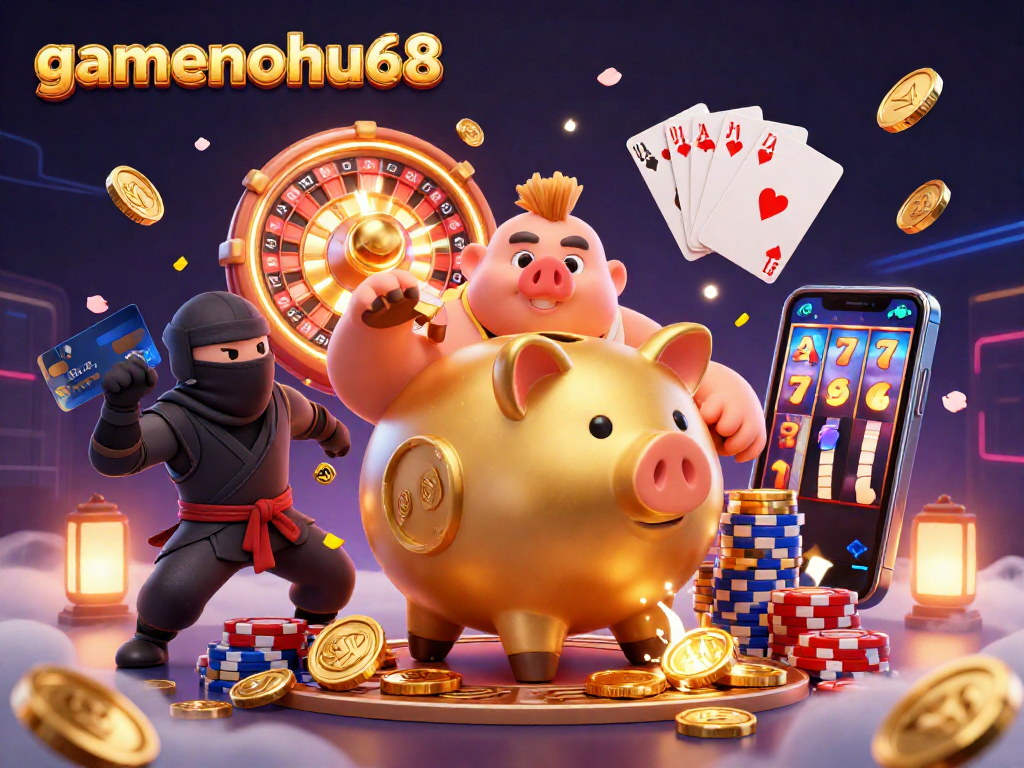 Experience the excitement of gaming action with gamenohu68 showcased in a vibrant 3D casino setting.
