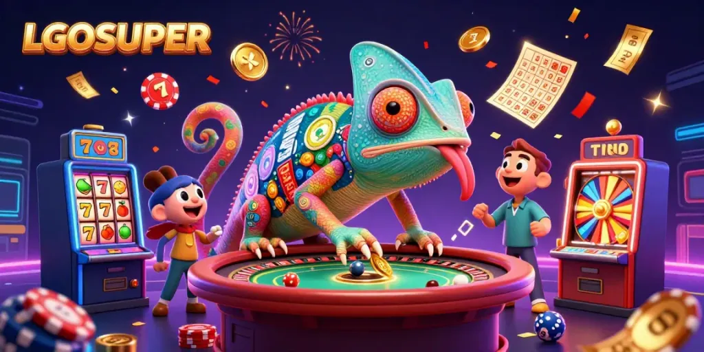 Experience the vibrant world of LGOSUPER with a chameleon owner at the casino.