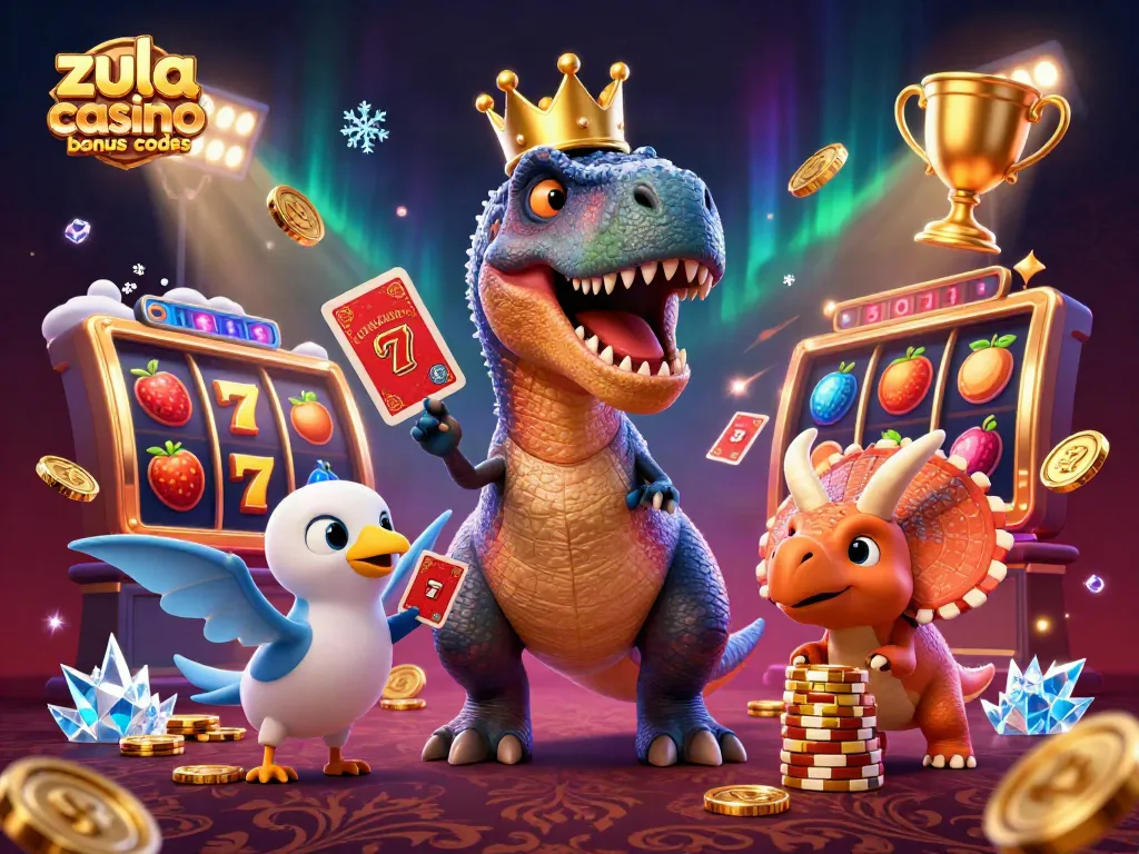 Play and win with exciting zula casino bonus codes while enjoying a vibrant T-Rex and slot games.