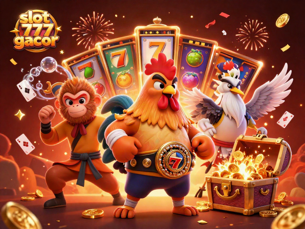 Experience the thrill of slot 777 gacor with a vibrant 3D casino illustration featuring an energetic scene of unique characters and exciting game elements.