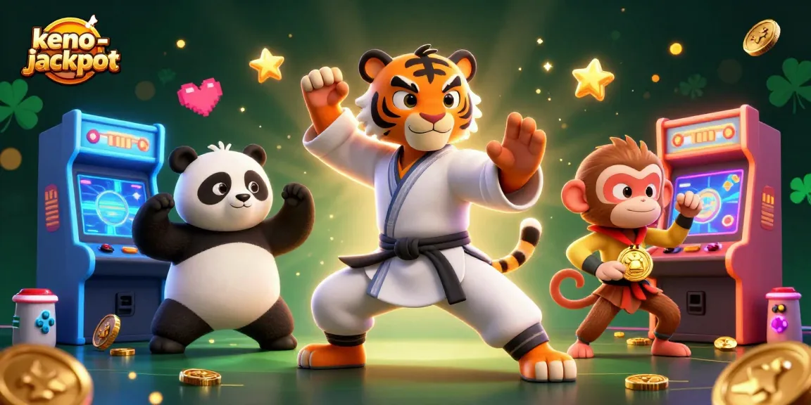 Experience the thrill of keno-jackpot with cartoon characters immersed in a vibrant casino scene.