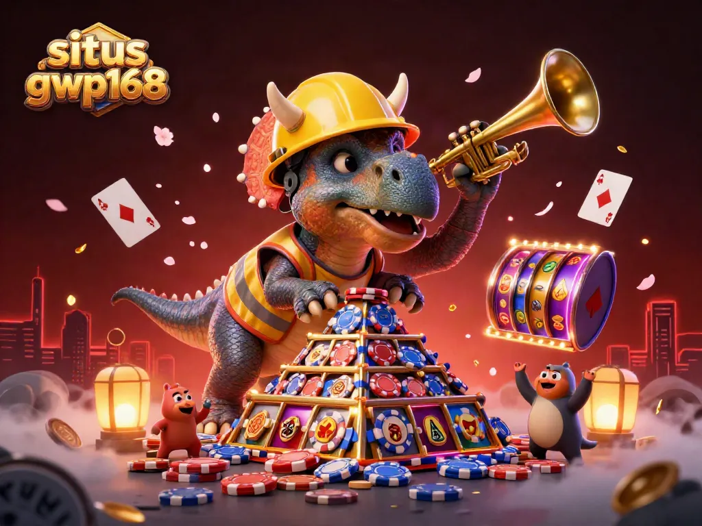 Gambarlah situs gwp168 yang diwakili dengan ilusi kasino seru menggunakan dinosaurus dan simbol slot